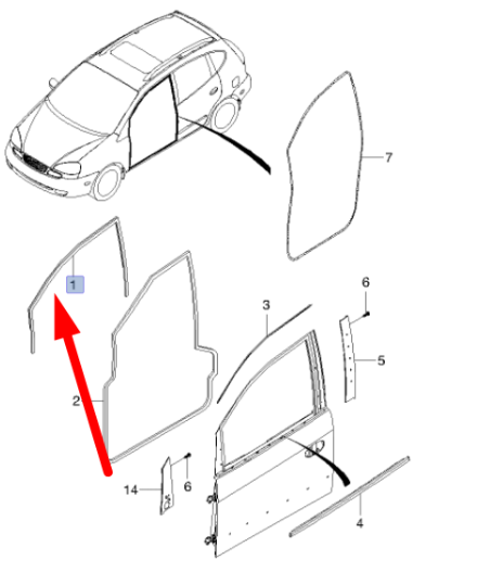 Chevrolet Rezzo Ön Sol Kapı Cam Fitili Orjinal Gm