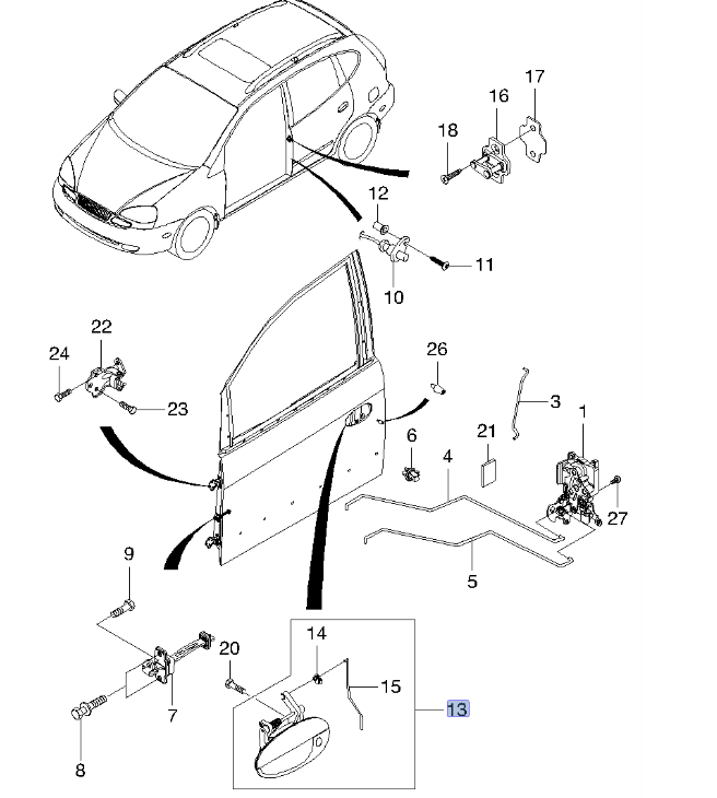 Chevrolet Rezzo Kapı Kolu Dış ön Sağ Orjinal Gm